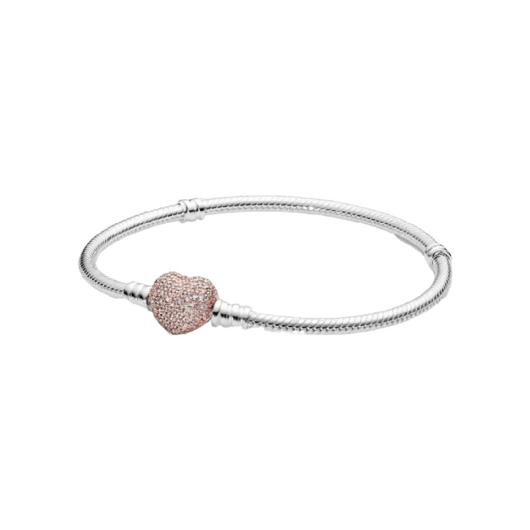 Pulsera Clásica Corazón con Brillos Rosa